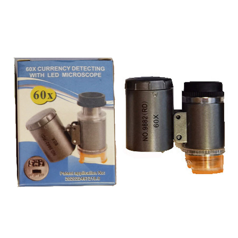 60X Silver LED UV Light Illuminated Pocket Microscope Loupe Magnifier document