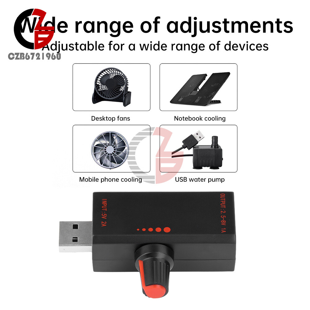 5W DC5V 2A Fan Controller Stepless Speed Control w/ Switch USB Protection Type-C