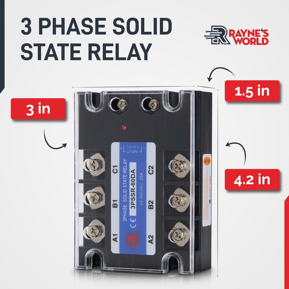 60 Amp DA 3 Phase Solid State Relay Module SSR - DC to AC - 3-32VDC - 24-480VAC