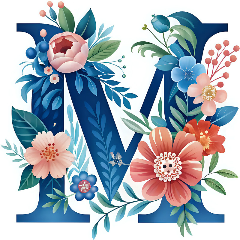 30 Custom Flowered Letter M Personalized Address Labels