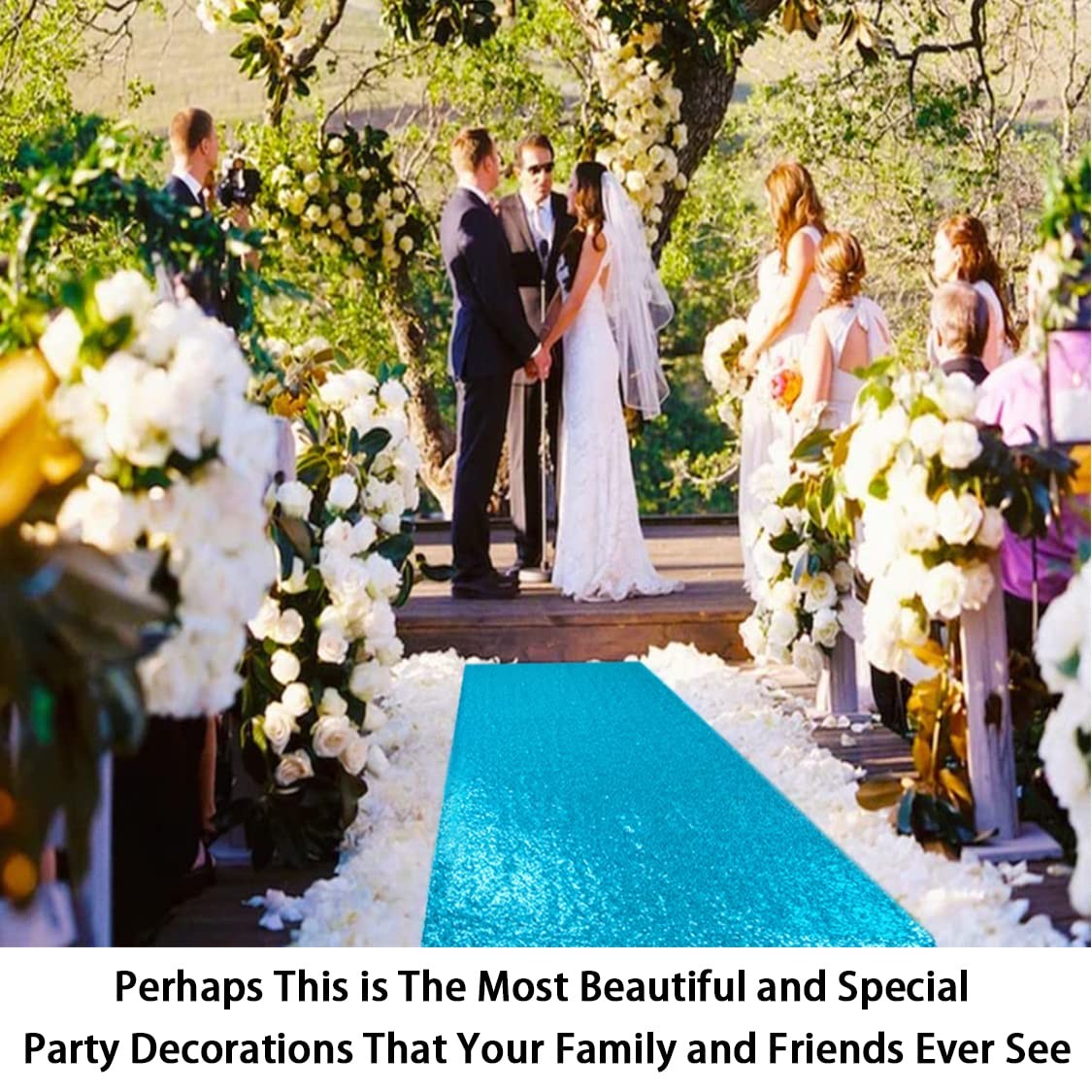 Sequin Aisle Runners 2Ft x 15Ft Turquoise Carpet Runner for Party Glitter Run...