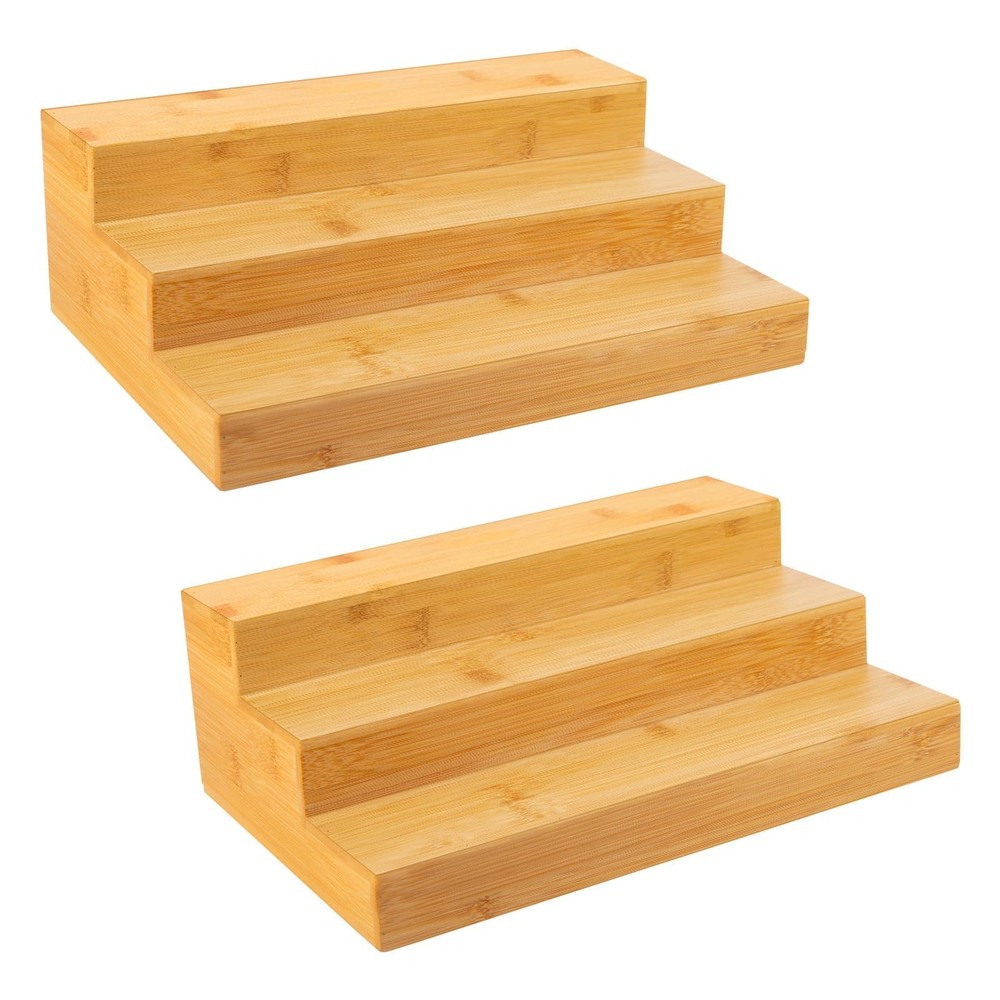 Bamboo Spice Rack Organizer - 3 Tier Kitchen Storage Shelf 2 Pack