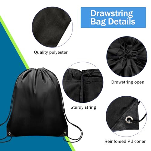 Pcs Drawstring Bags Bulk, Drawstring Backpack Polyester String Bag 4 Black