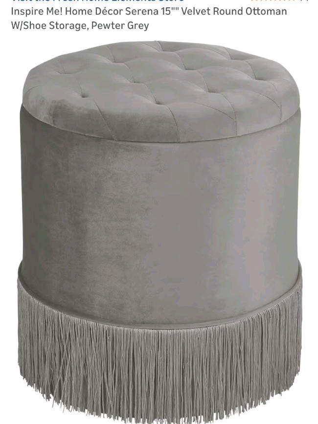 Inspire Me! Serena Velvet Round Storage Ottoman Tufted Pewter Grey Set of 2