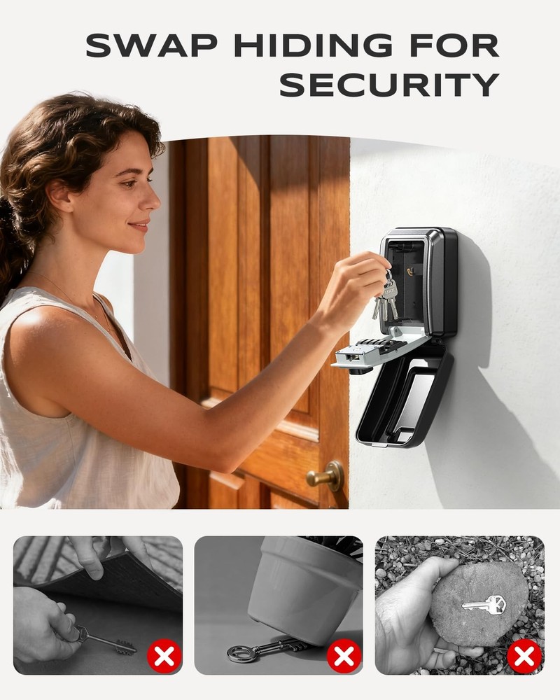 WallMounted Lock Box for Keys with Code, 4 Digits Combination Key Lock Box wi...