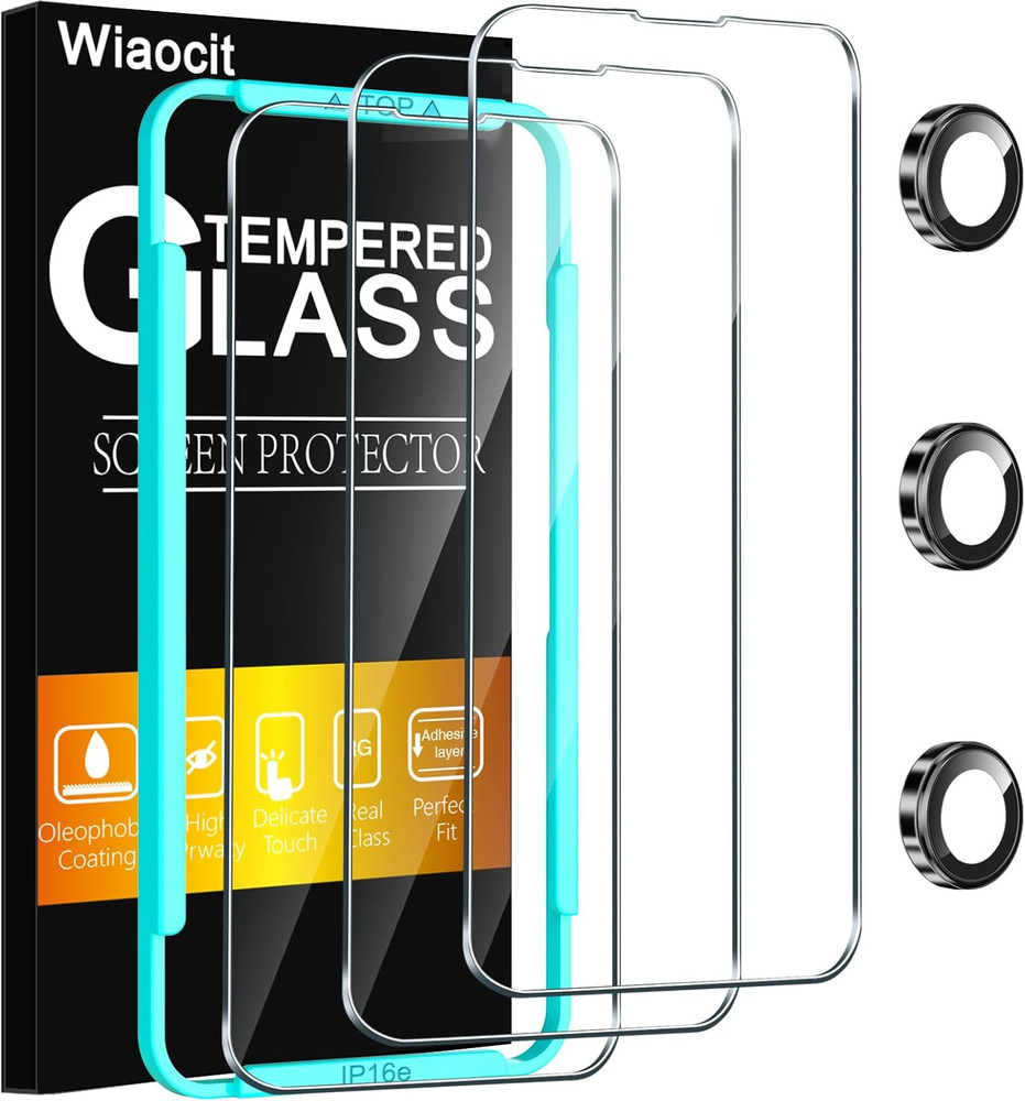 Wiaocit 3 Pack Tempered Glass Screen Protector for iPhone 16e with 3 Pack Camera