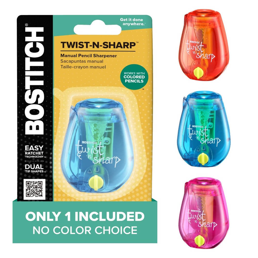 Bostitch Office Pencil Sharpener, Manual, One Assorted Single,