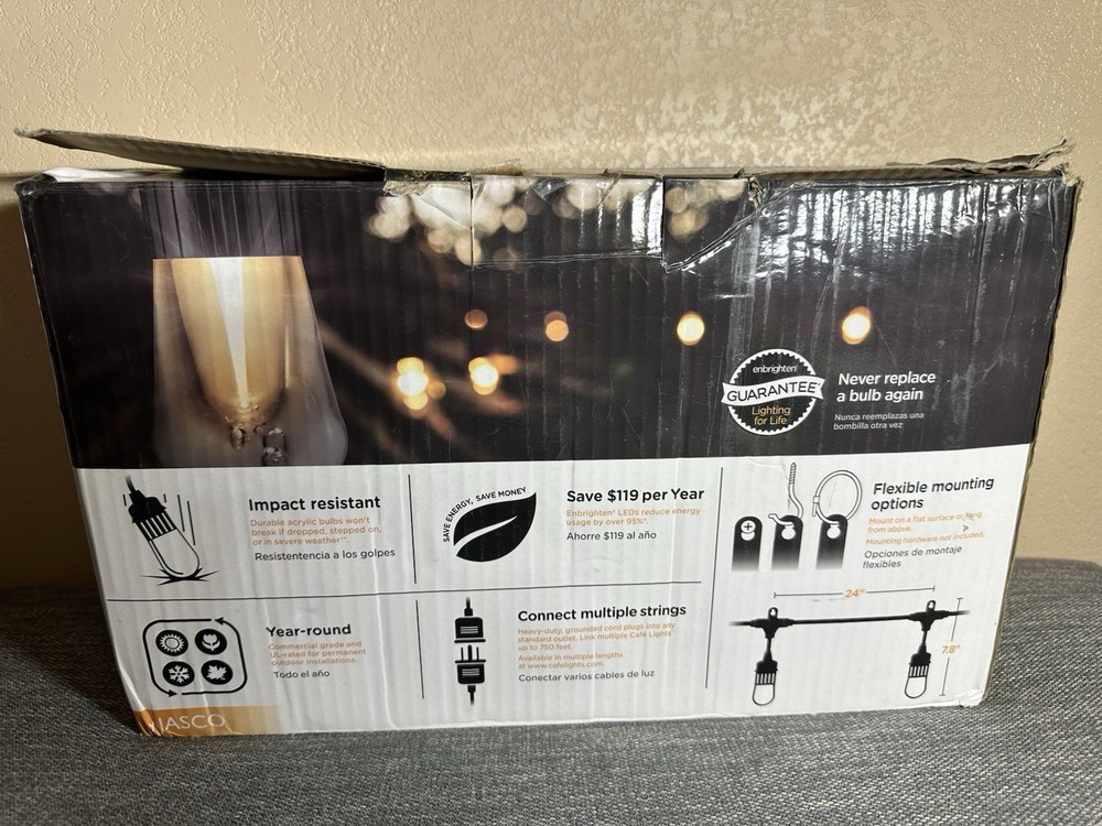 Enbrighten Café 24-Bulb 48 ft. Integrated LED String Lights, Black New