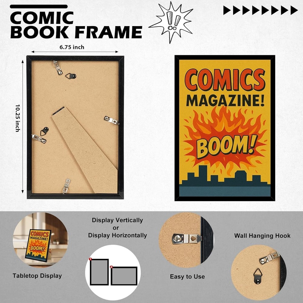 Versatile 4-Pack Black Frames for Comics and Artwork - Shatter-Resistant Design