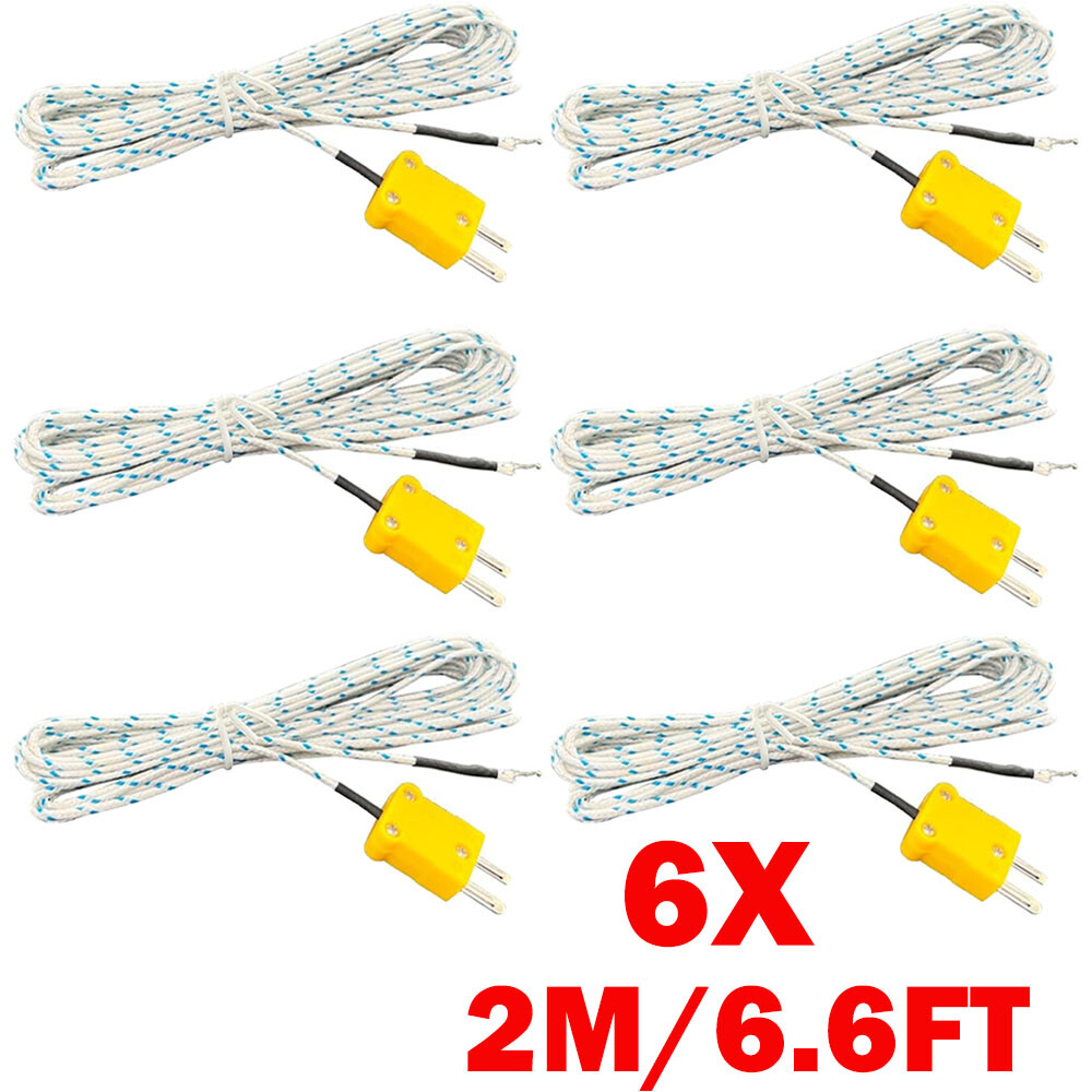 6x K-Type Mini-Connector Thermocouple Temperature Probe Sensor 2M/6.6Ft Cable