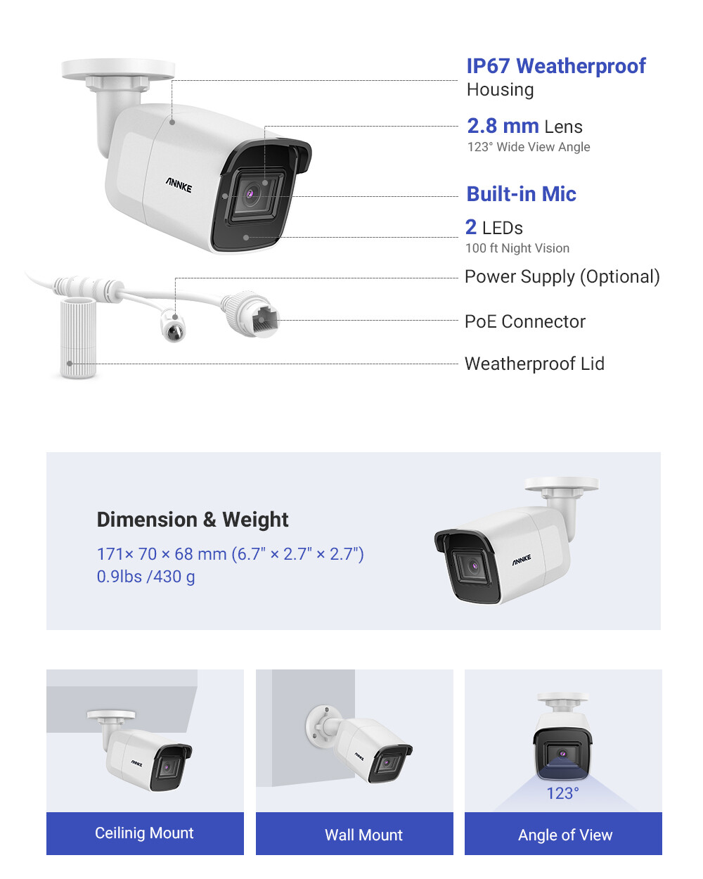 ANNKE 8MP 4K PoE IP Security Camera Home Surveillance Outdoor IR Night Vision