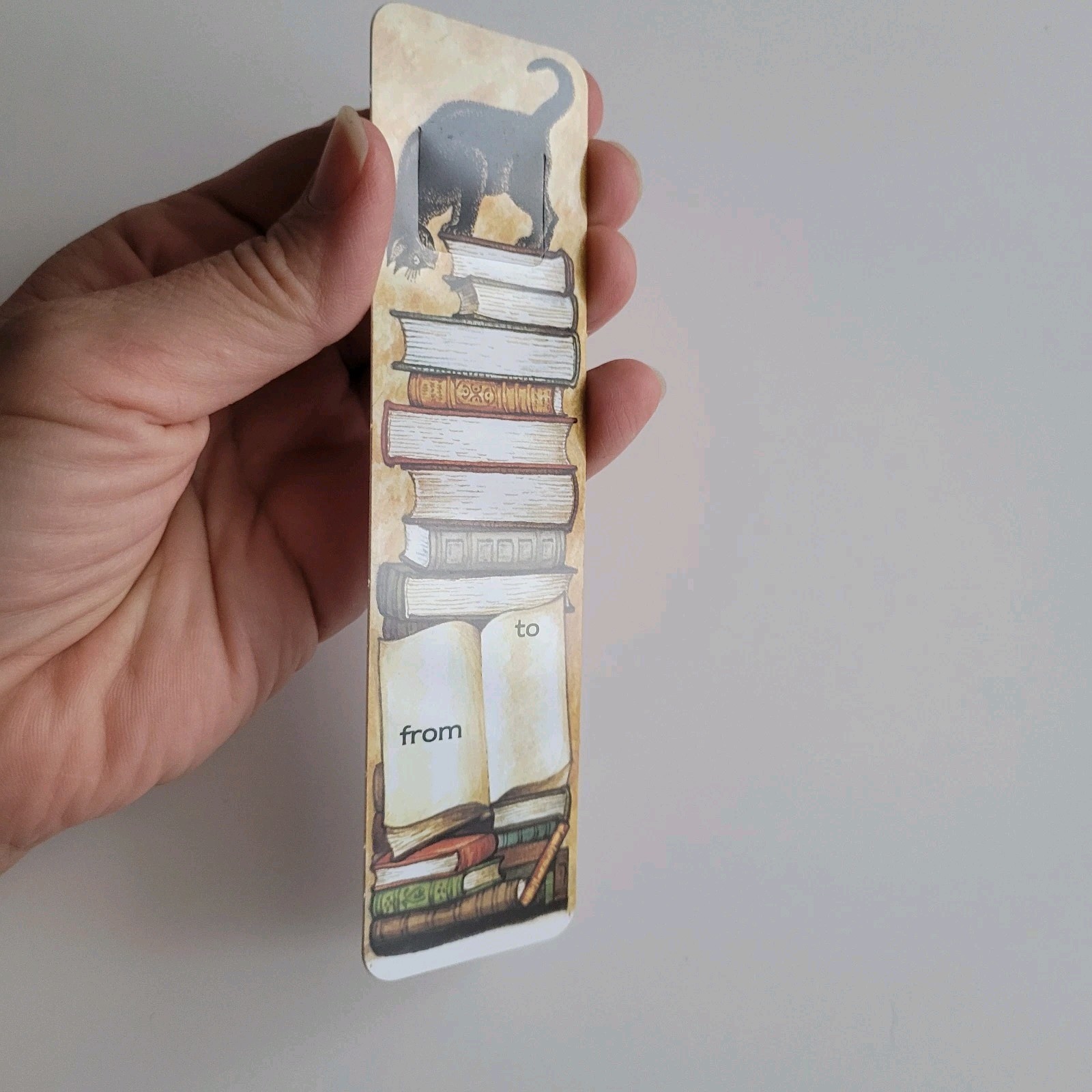 Vintage 70s Black Cat Book Stack Tab-Marks Kitty Bookmark 1978 80s Britain SU-10