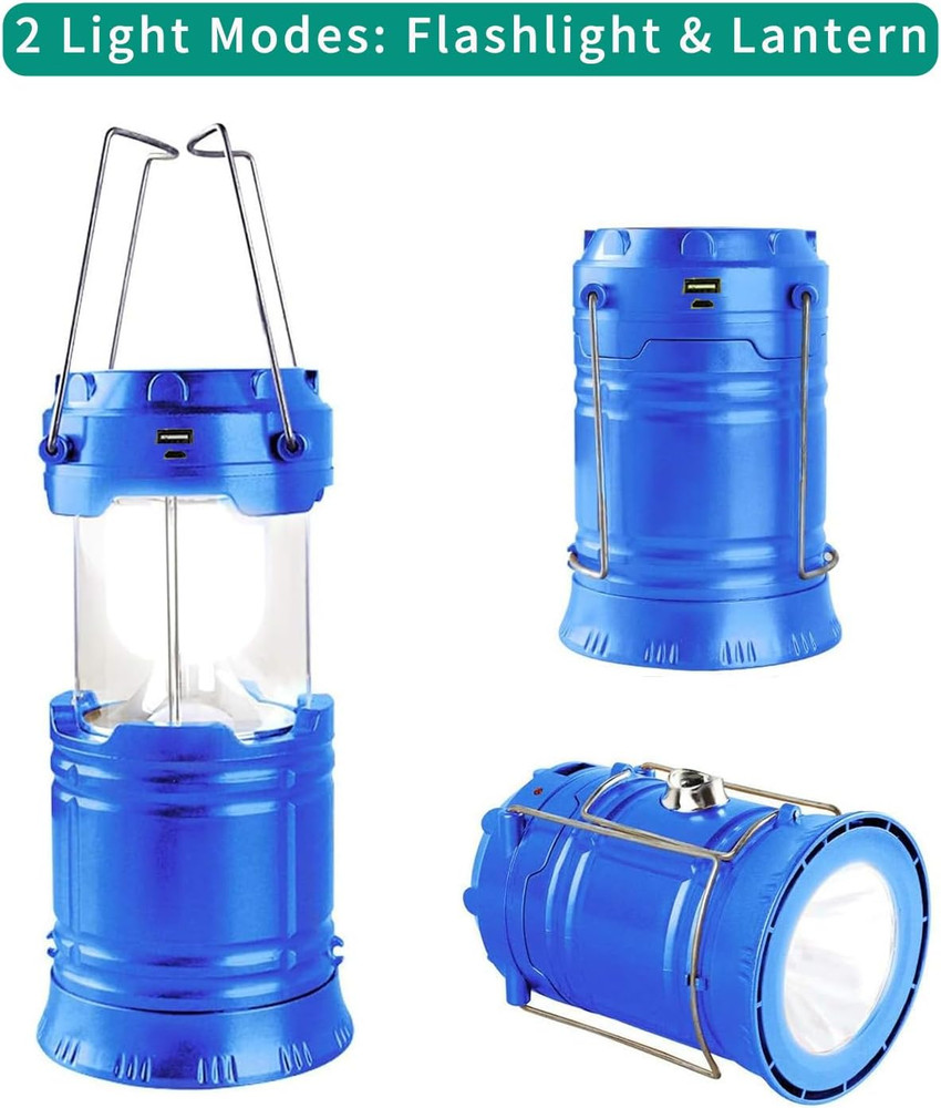 Solar Rechargeable LED Camping Lantern Flashlight with Collapsible Design