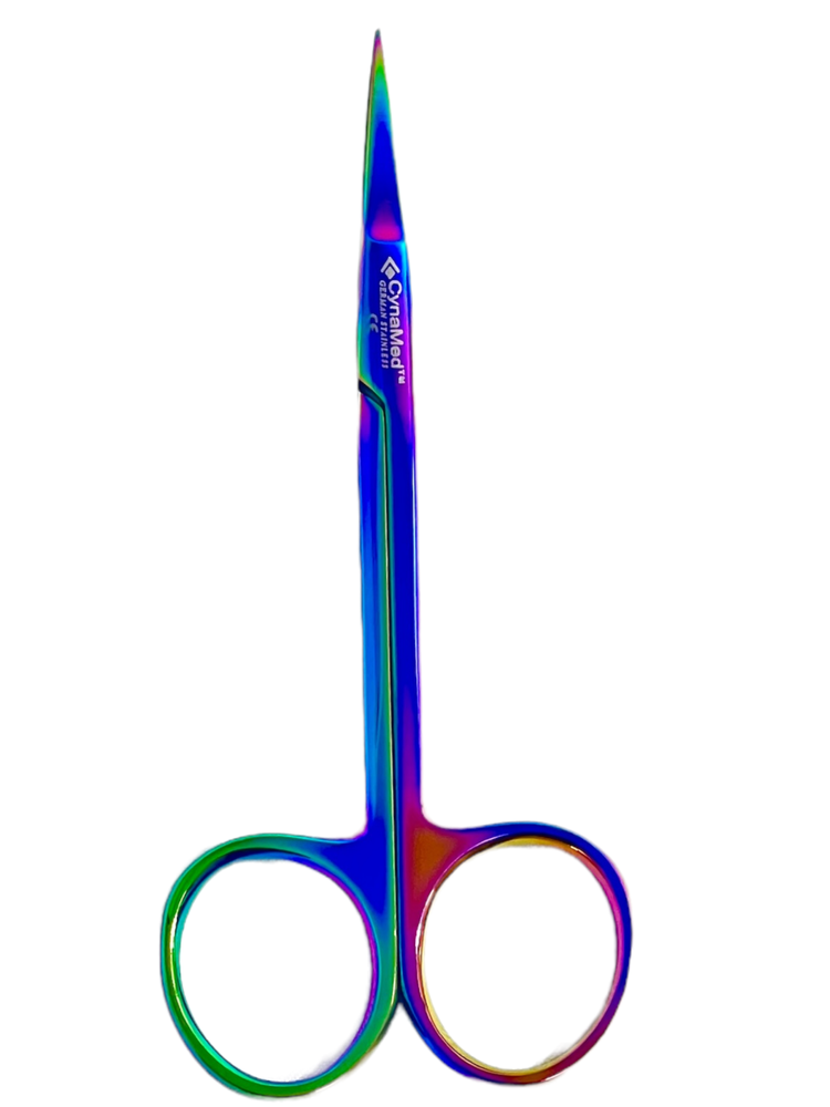 NEW GERMAN IRIS MICRO DISSECTING SCISSORS STRAIGHT 4.5" MULTI RAINBOW TITANIUM
