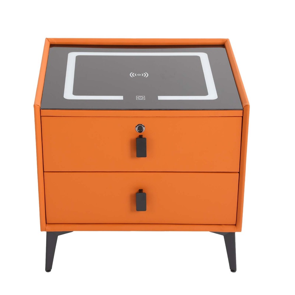 Bedside Table Bluetooth Speaker Smart Nightstand w/ Light USB&Wireless Charging