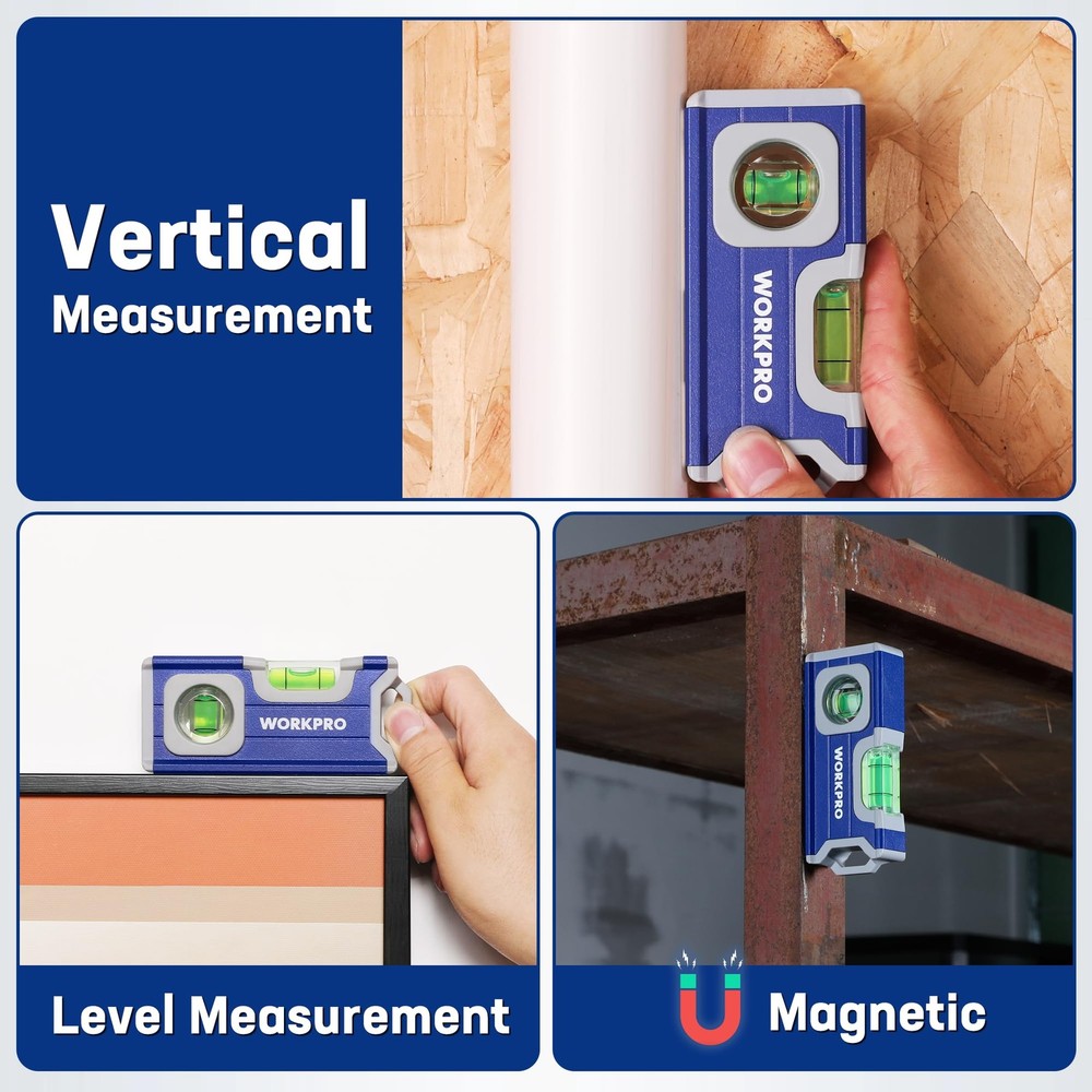 WORKPRO Small Level, 4-1/2 Inch Mini Level Tool, Magnetic Pocket Blue