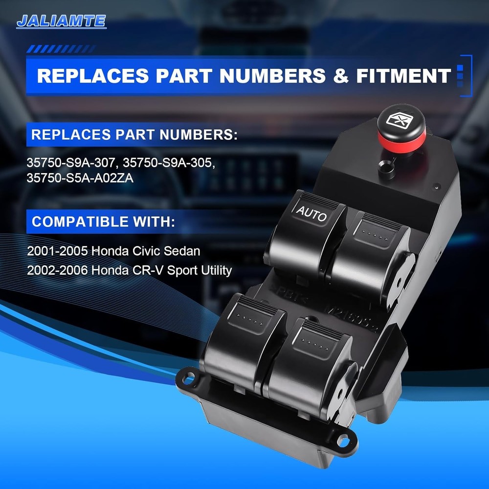 Master Power Window Switch Front Driver Side Compatible with Honda Civic 2001-20