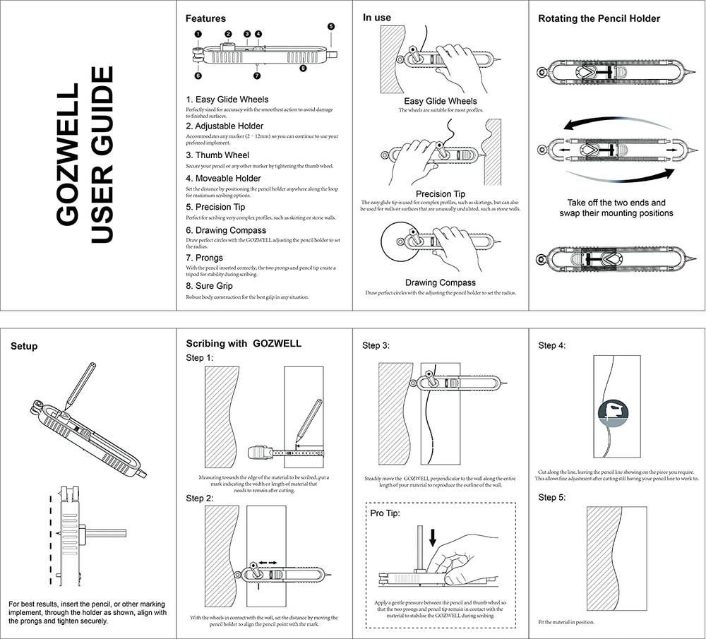 Contour Scribe Tool with Lock - Woodworking Profile Duplicator (1 Pack)