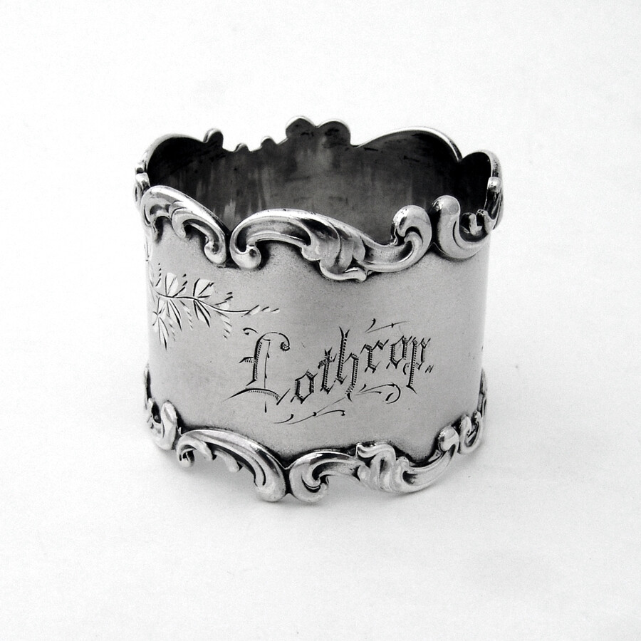 Engraved Napkin Ring Scroll Border Sterling Silver Mono Lothrop