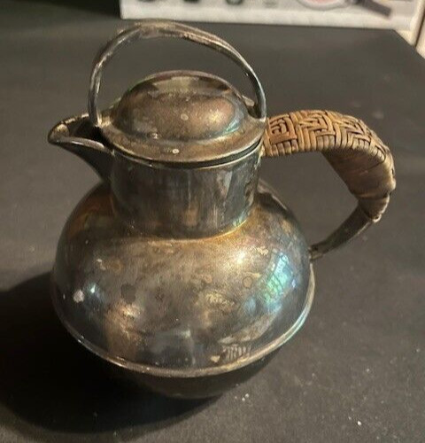 Vintage Silver Plated Tea Pot With Wicker Handle