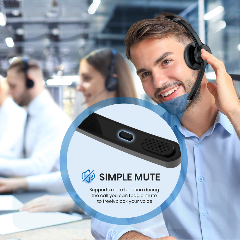 Wireless Headphones Headset +USB Dongle & Mic Mute for Laptop/PC/iPhone/Android