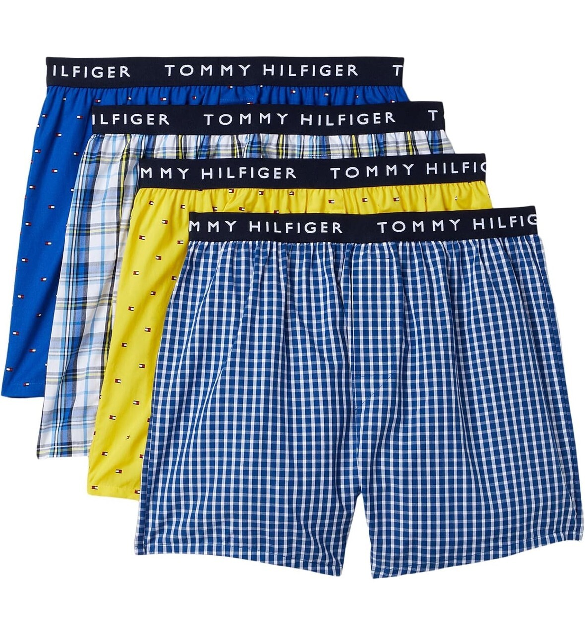 TOMMY HILFIGER Mens Woven Boxers 4 Pack S M L XL Blue 100% Soft Cotton Elastic