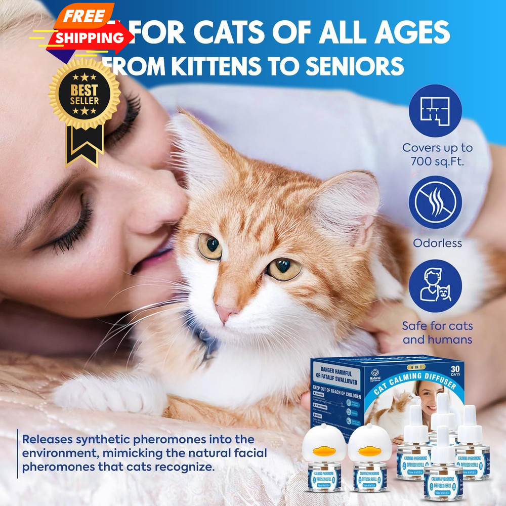 Cat Calming Pheromones Diffuser: 6-in-1 Kit Appeasing 6in1, Blue