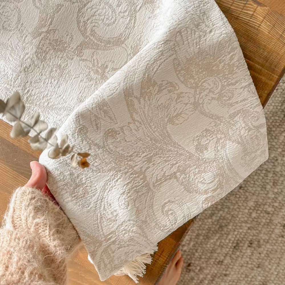 Beige Table Runner for Home Decor 90 Inches Long, Cotton Polyester Rustic Jac...