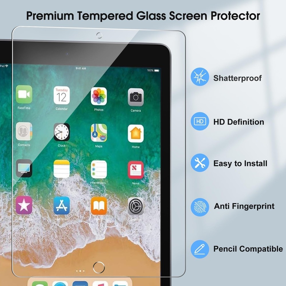 2 Pack Screen Protector for iPad 6th 5th Generation 9.7 Inch 2018/2017, iPad ...