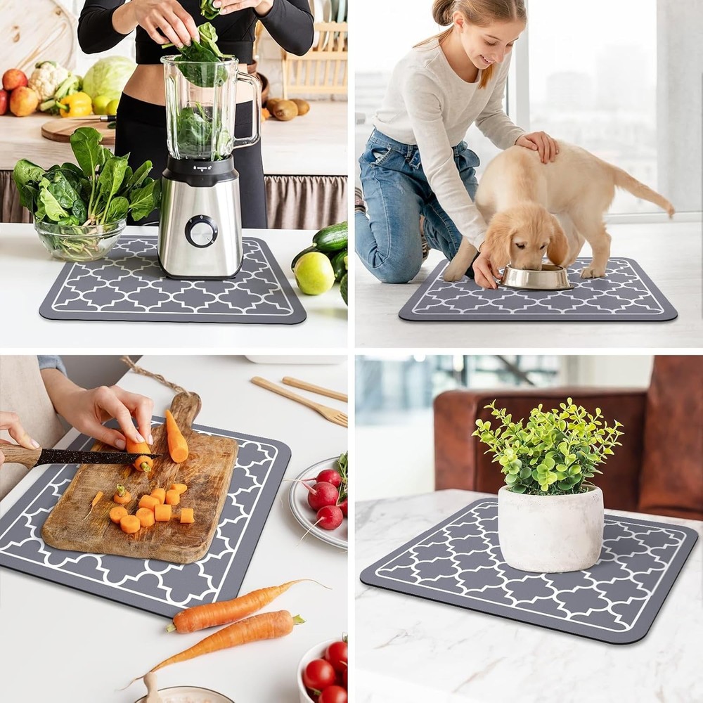 WISELIFE Super Absorbent Dish Drying Mat 15x18 Grey