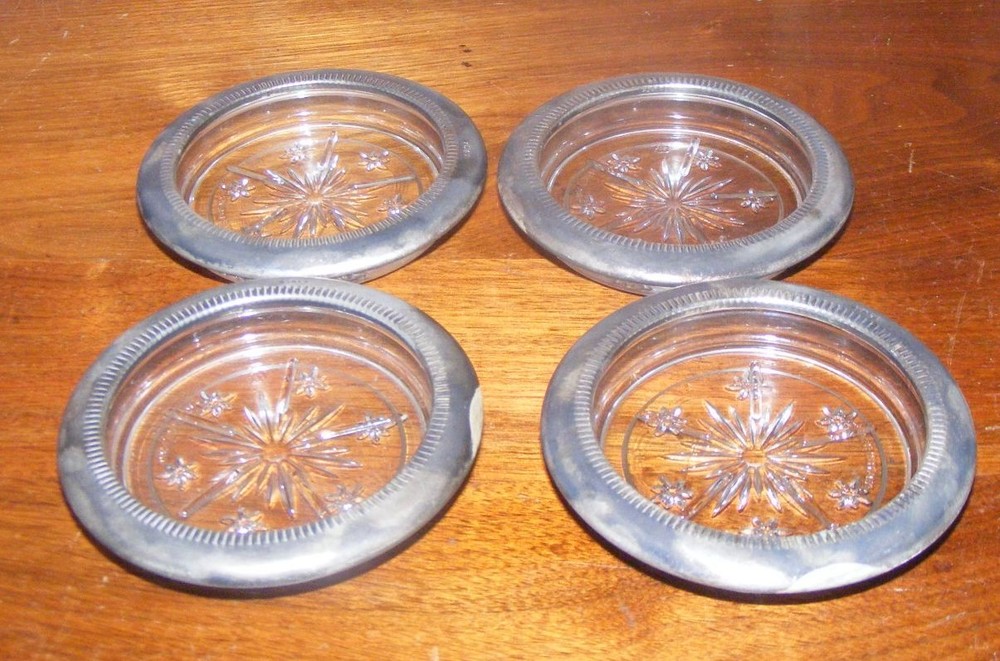 4 - Glass and Silver Plated Coasters