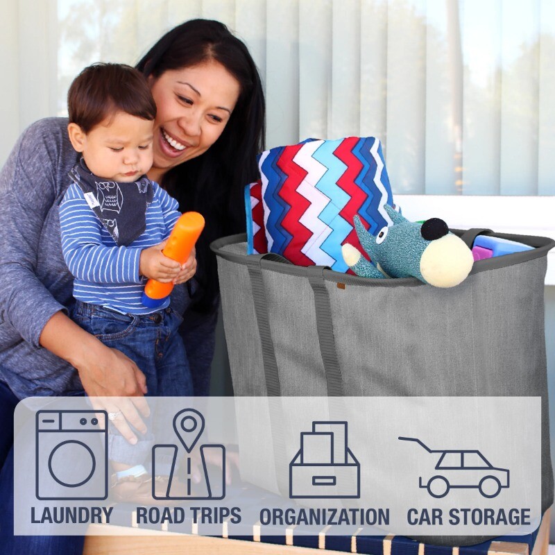 CleverMade Collapsible Fabric Laundry Hamper LUXE, Gray