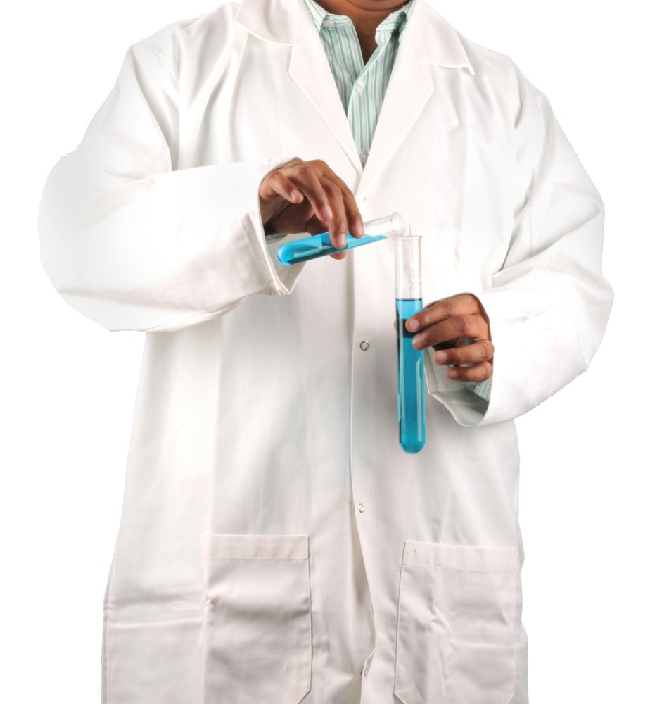 Eisco Lab Coat, Medium - White Polyester / Cotton, Sleeves, 3 Pockets