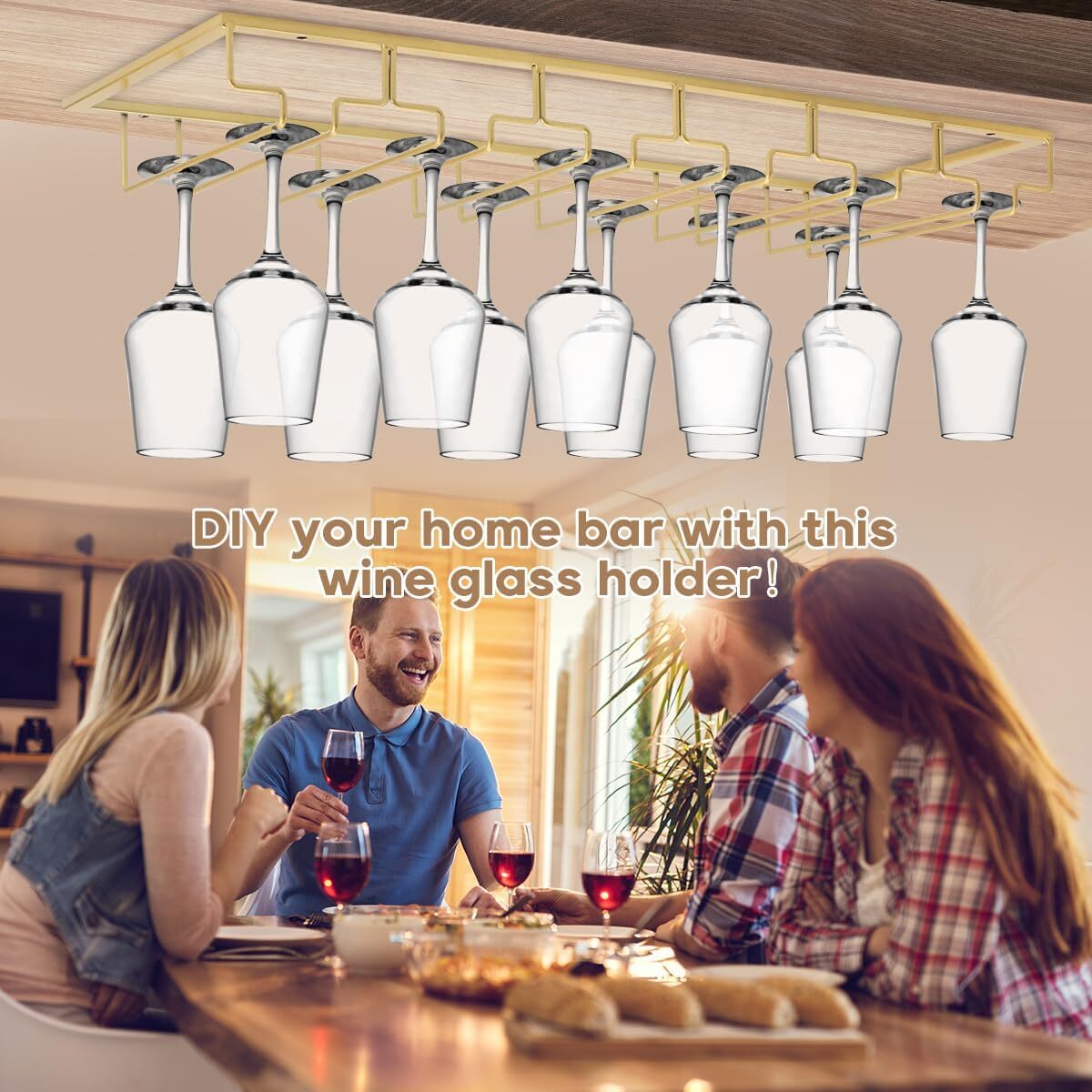 Wine Glass Rack Under Cabinet, 6 Row Extreme Large Stemware Hanger