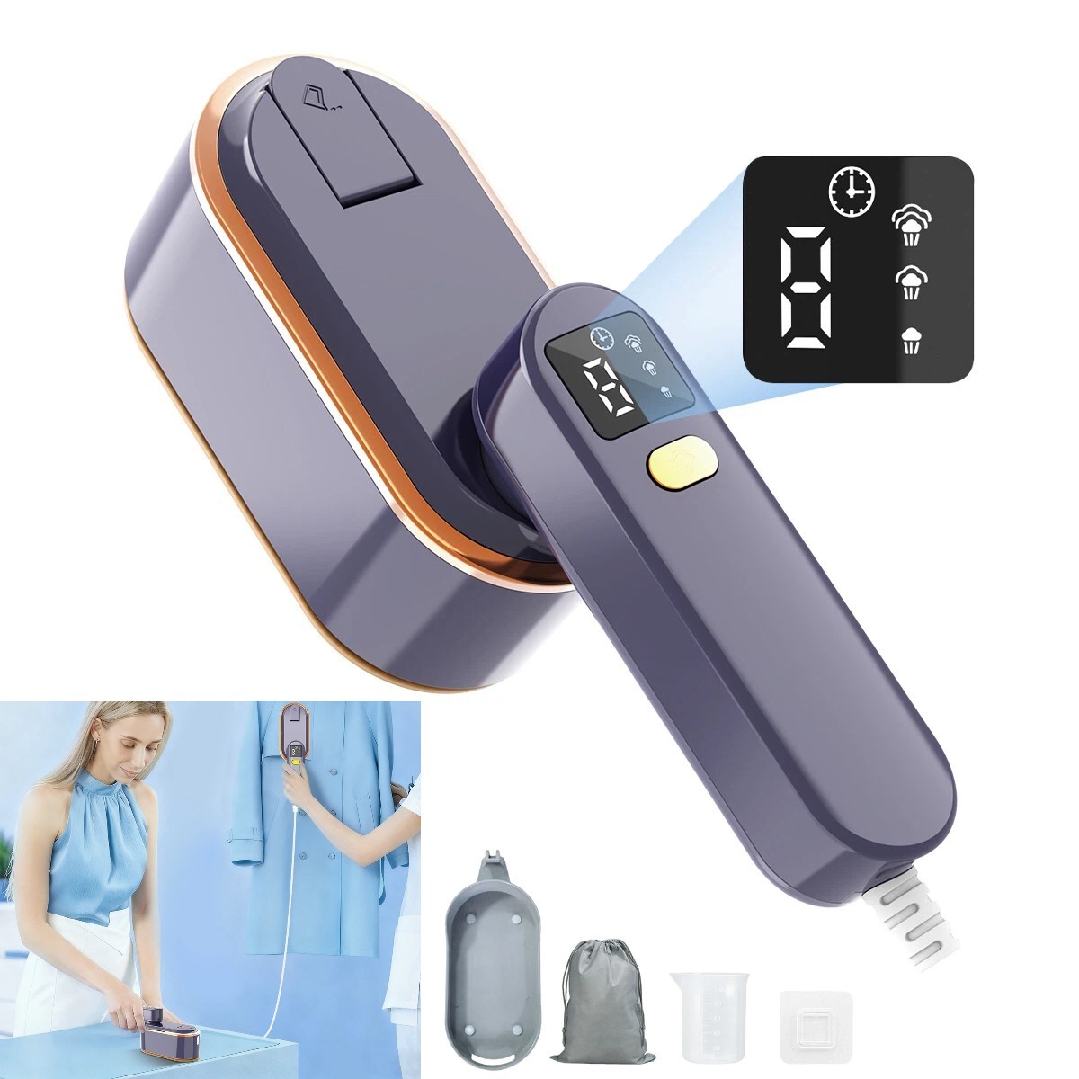 Garment Steamer, Portable Travel Steamer Iron, 10s Fast Heat, LED Display