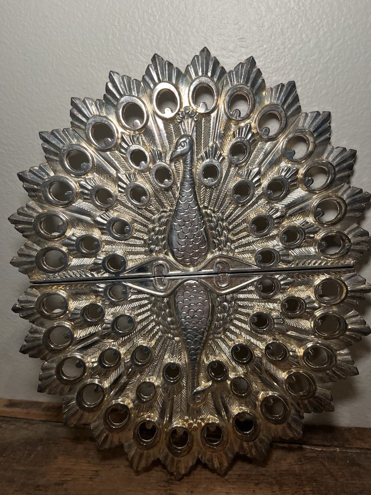 Art Deco Silverplated Zinc PEACOCK TRIVET Godinger, Expandable with Original Box