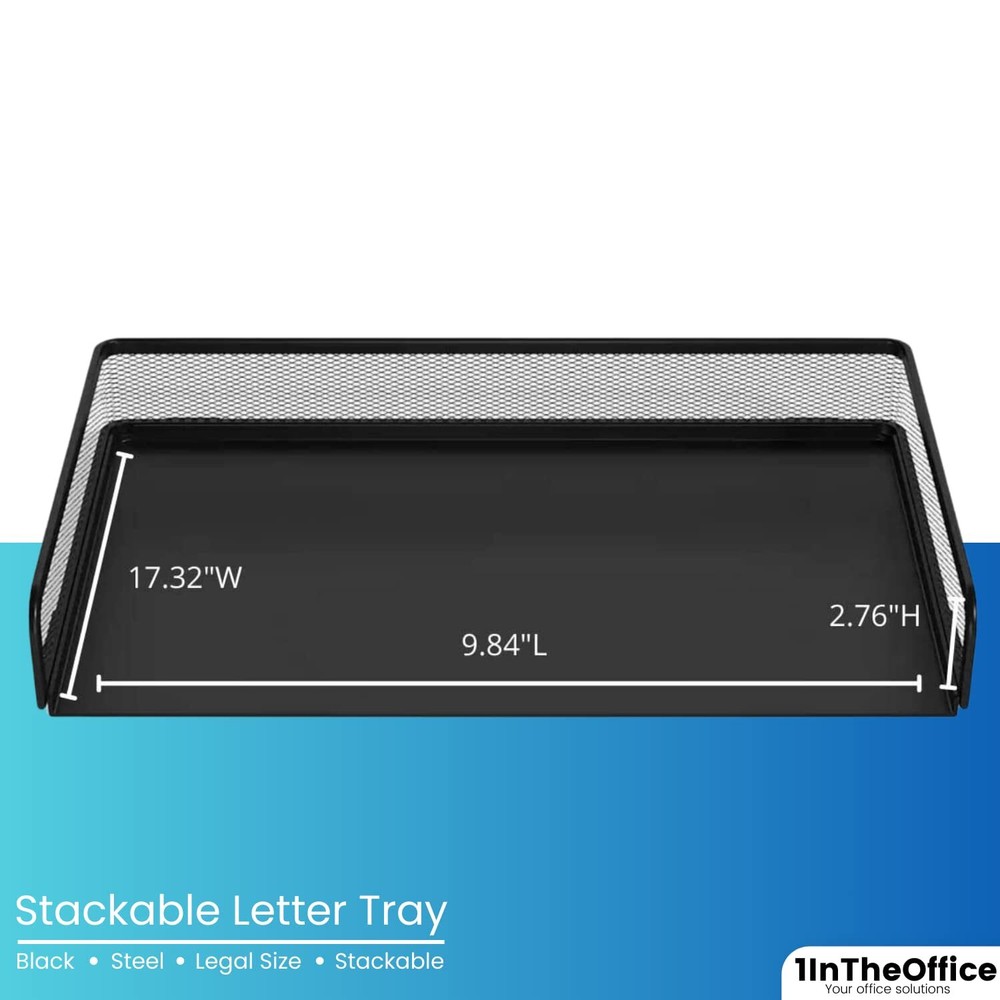 Side Load Letter Tray Stackable Black Mesh Tray Legal Size "2 Pack"