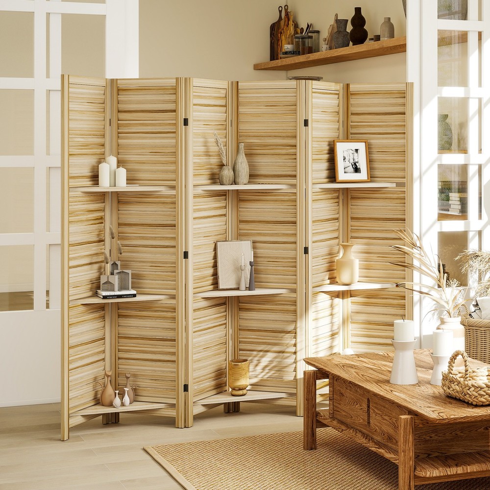Room Divider Screen Solid Wood Structure with Clean Finish Blinds Style