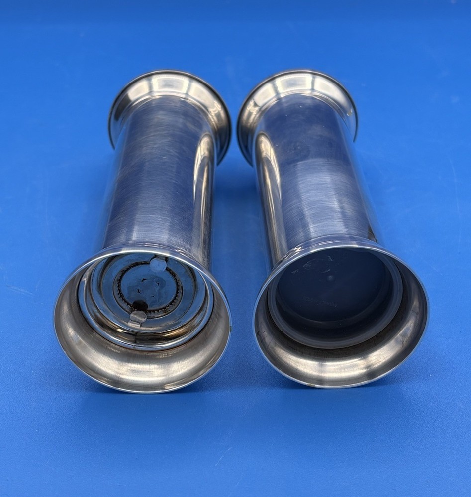 Vintage GARANTITO ACCIAIO Silver Plate Salt Shaker & Pepper Grinder Mill Set