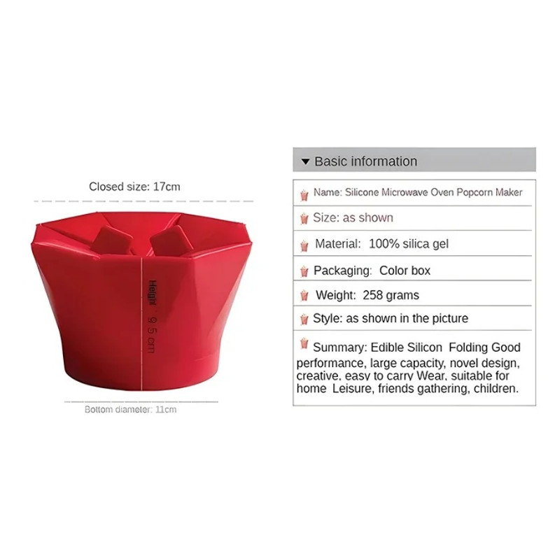 1pc Foldable Silicone Popcorn Bowl Microwaveable DIY Kitchen Tool - NEW