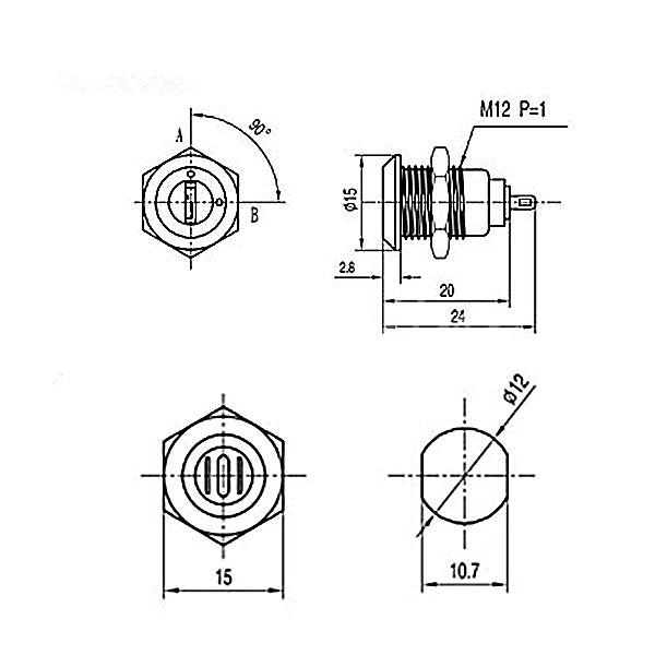 FLUSH MOUNT 12-VOLT DC ON & OFF LOCK 2 KEY ROUND TOGGLE SWITCH 2-PIN