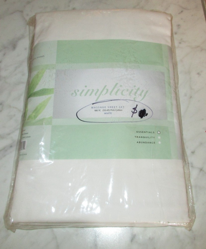White Simplicity Massage Table 3 Piece Sheet Set 180 Thread Count Poly Cotton