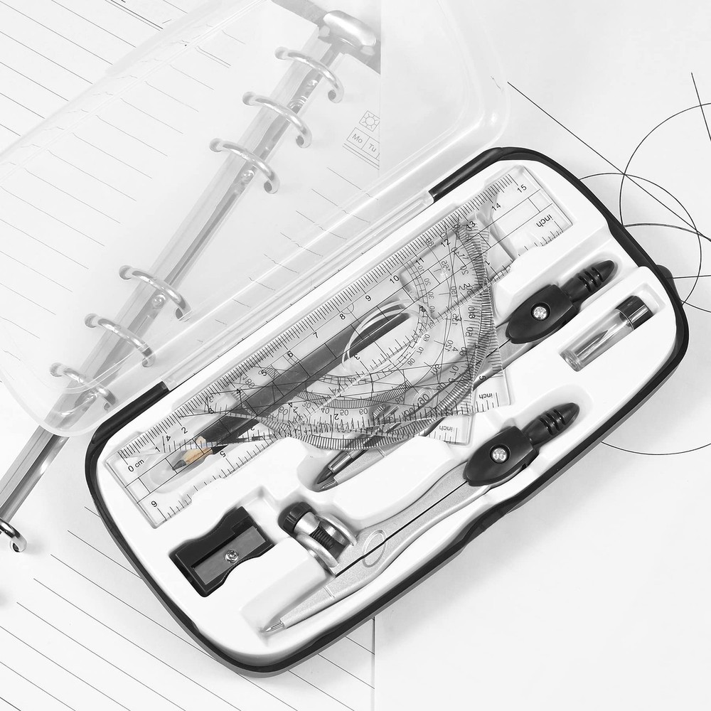 Math Geometry Kit 10Pcs Student Supply Shatterproof Storage Box Drafting Drawing