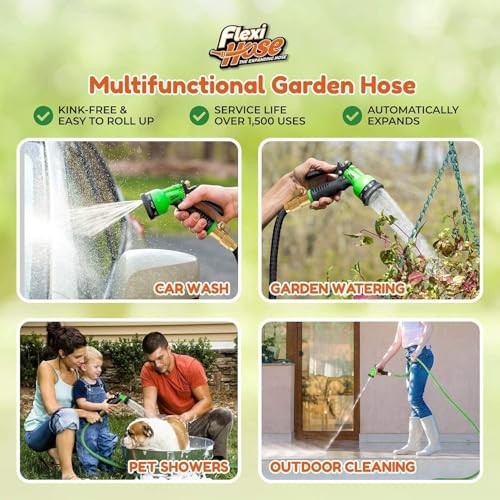Expandable Garden Hose with 8 Function Nozzle, 50FT - Lightweight 50ft Black