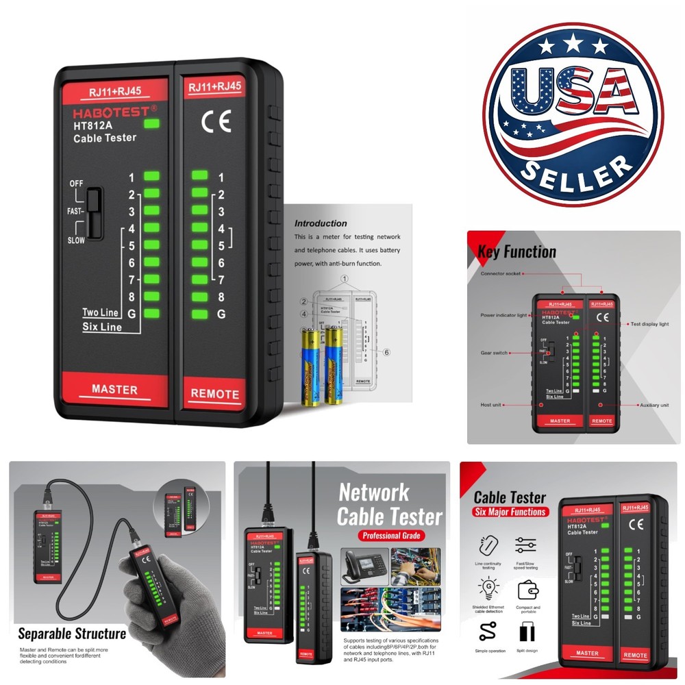 Durable Ethernet Cable Tester with LED Display for Quick Wiring Diagnostics