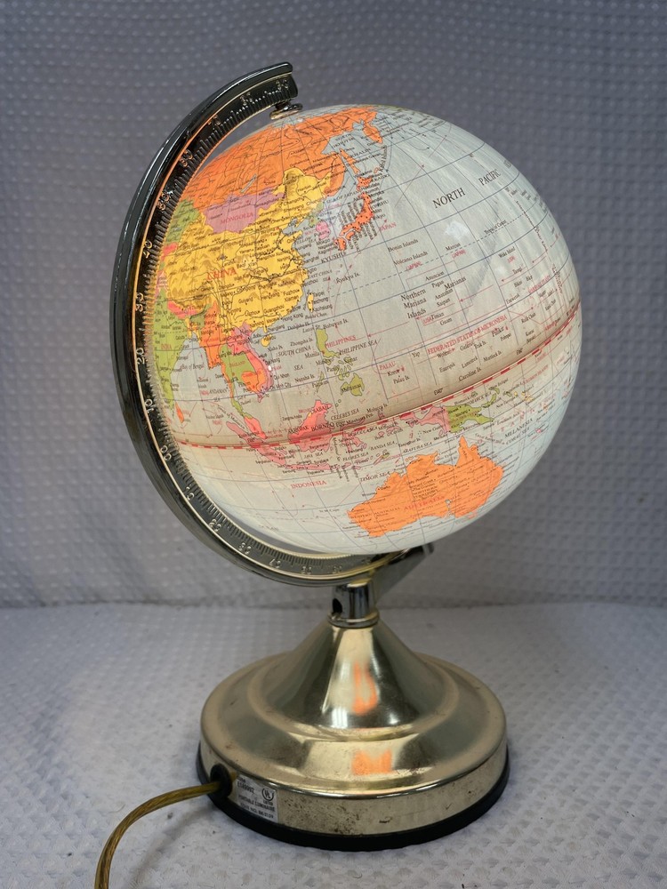 Vintage Touch Dimmer Light World Globe Lamp Map Desktop 3-Way Tabletop Works