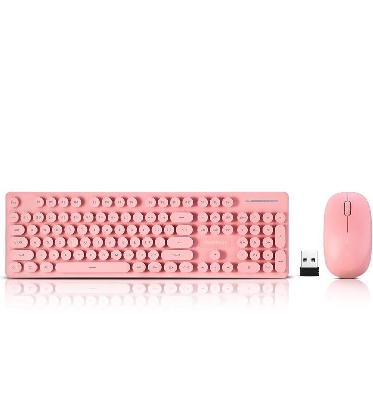 Wireless Keyboard and Mouse Combo, Full Size Compact Quiet Wireless Pink