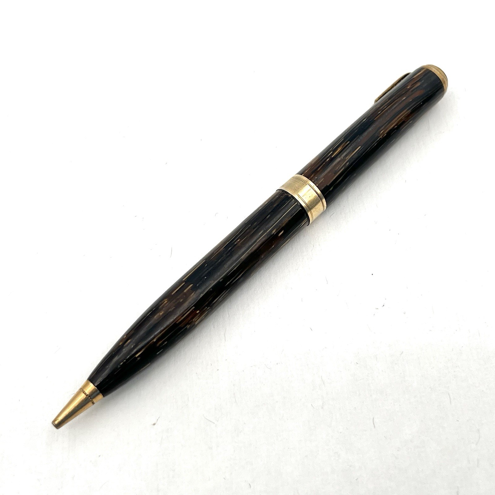 VTG Parker USA Brown Wood Grain Gold Trim 4-11/16" Twist Pencil