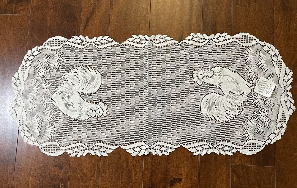 Heritage Lace Ecru 14" x 34"  Rooster Table Runner NWT