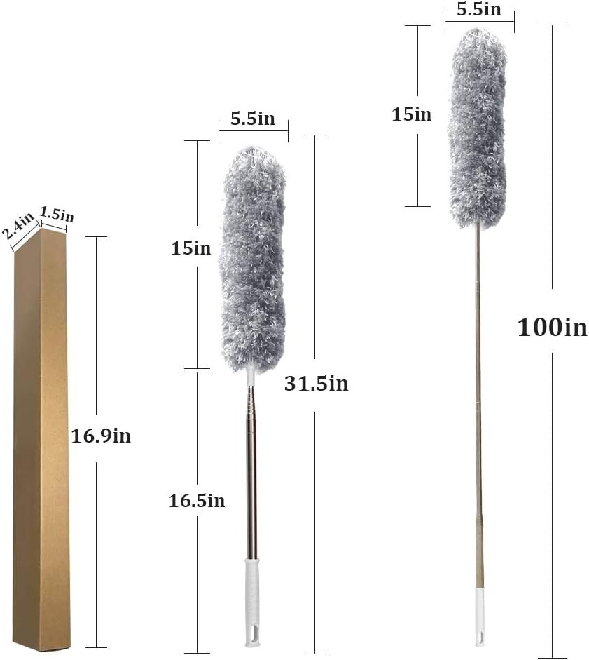 Microfiber Feather Duster Extendable Duster with 100 Inches Extra Long Pole Bend